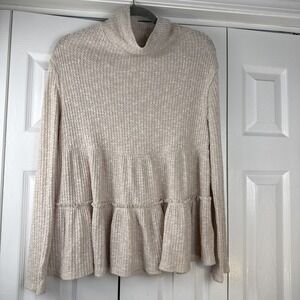 Anthropologie Eri & Ali Women's Brontë Thermal Peplum Ruffle Hem Top Size Small